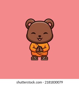 Bear Monk Cute Creative Kawaii Cartoon Mascot Logo