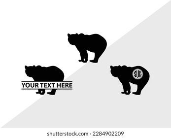 Silución de la ilustración del vector monograma del oso