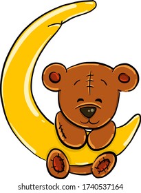 Bear with moon , illustration, vector on white background