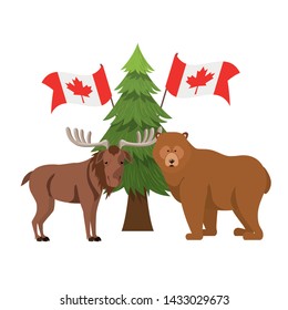 Bear and moose animal of canada design