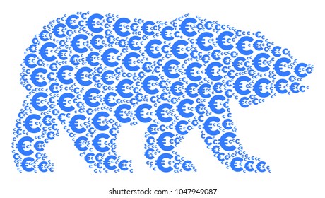 Bear mosaic combined of euro pictograms. Vector euro elements are united into conceptual bear composition.