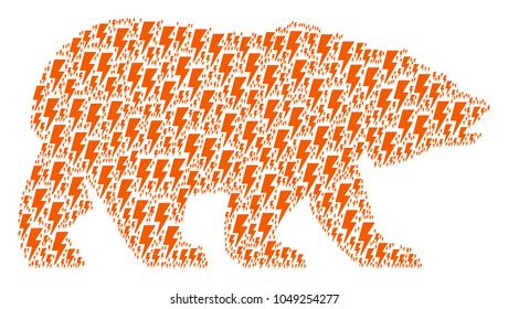 Bear mosaic created of electric strike icons. Vector electric strike items are united into mosaic bear composition.