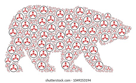 Bear mosaic created of wmd nerve agent chemical warfare design elements. Vector wmd nerve agent chemical warfare design elements are organized into mosaic bear collage.