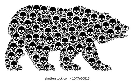 Bear mosaic designed of skull elements. Vector skull design elements are united into conceptual bear illustration.