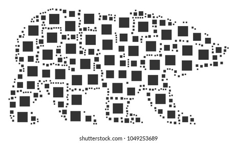 Bear mosaic organized of filled square elements. Vector filled square pictograms are combined into mosaic bear composition.