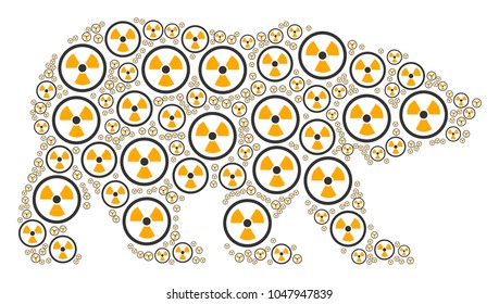 Bear mosaic organized of radioactive elements. Vector radioactive icons are united into conceptual bear composition.