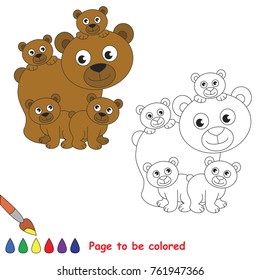 Bear Mother and Four Infants to be colored, the coloring book for preschool kids with easy educational gaming level.