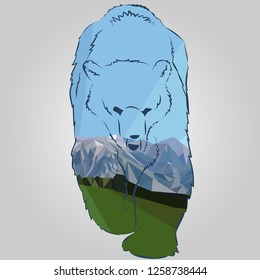 bear with mountain landscape