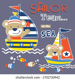 bear and mouse the sailor team funny animal cartoon,vector illustration