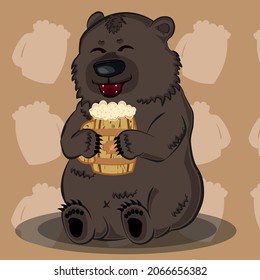 Bear with a mug of beer in cartoon style
