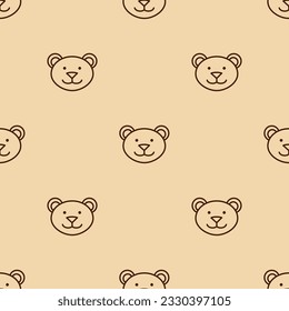 Bear muzzle. Bear character is in doodle style for designing baby clothes. Hand drawn seamless pattern with cartoon bear. Bohemian nursery print. Kids design texture for pajamas. Vector illustration