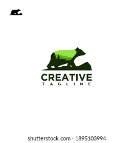 Bear with nature concept , creative design vector template