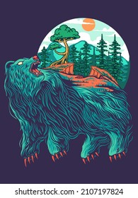 bear nature vector print illustration