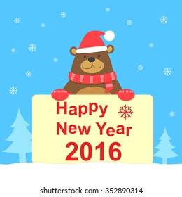 Bear and New Year card, vector