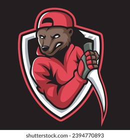 Bear ninja mascot logo design. Bear ninja vector illustration