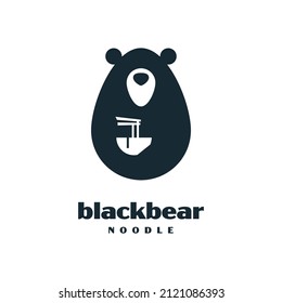 Bear noodle logo hipster retro unique vector icon illustration