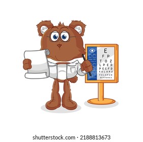 la caricatura del oso oculista. vector de mascota de dibujos animados