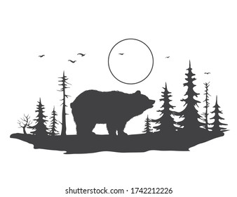 bear on the background of a forest landscape.Abstract style.Vector illustration