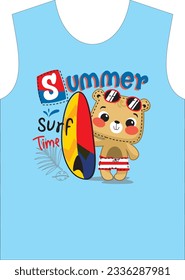 A bear on the beach beautifully and harmoniously combined for printing on a children's T-shirt