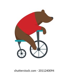 Bear on bicycle icon. Flat illustration of bear on bicycle vector icon isolated on white background
