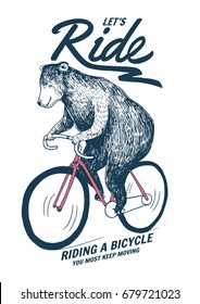 Bear on bicycle illustration for t-shirt print and other uses.