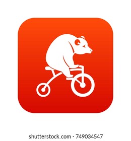 Bear on a bike icon digital red for any design isolated on white vector illustration