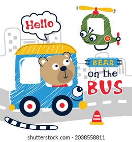 bear on the bus funny animal cartoon