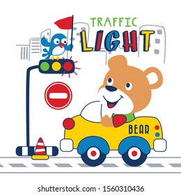 bear on the car funny animal cartoon,vector illustration