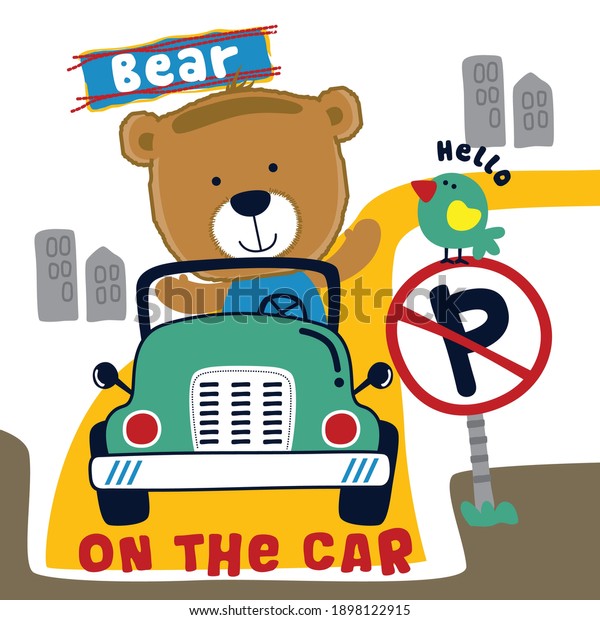 bear\
on the car funny animal cartoon,vector\
illustration