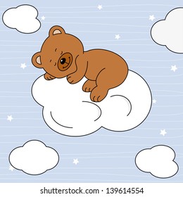 Bear on Cloud. Baby boy arrival announcement card