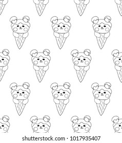 Bear on Ice Cream White Background. Vector Illustration.