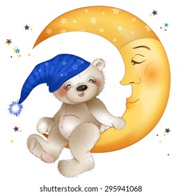 Bear on the moon on a white background