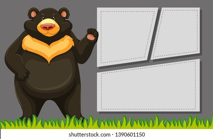 Bear on note template illustration
