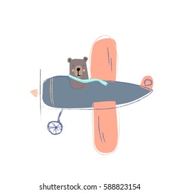 Bear on a plane. Illustration of cute bear