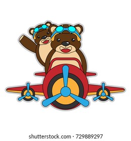 bear on the plane vector cartoon