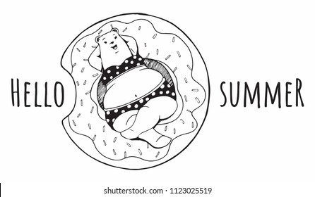 Bear on pool float donut