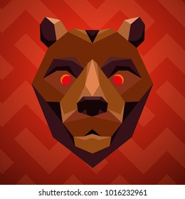 Bear on a red background. Geometric style. Vector illustration.