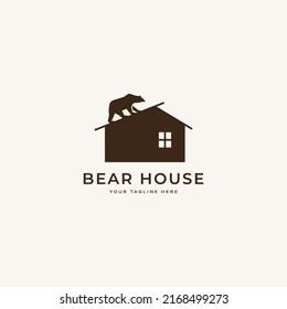 Bear on roof house creative ideas housing, roofing, real estate logo design concept vector illustration