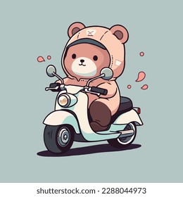 Bear on a scooter, cartoon character, vector art illustration