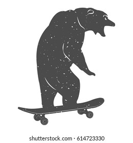bear on skateboard, vector silhouette on a white background
