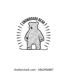 Bär auf Snowboard, schwarz-weiß