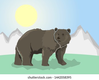 Bear on a stylized mountain background, Vector illustration