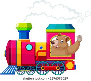A bear on train in cartoon style illustration