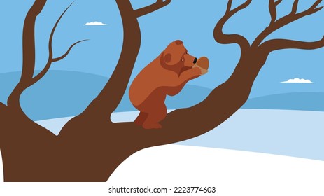 Bär auf einem Baum mit Weihnachtskegel