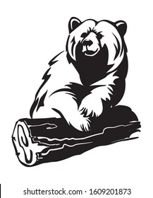 Bear on white background. Illustration for print and poster. Emblems, symbol. Can be used for T-shirts print, labels, badges, stickers, logotypes.Typography design.