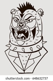 Bear with open mouth with mohawk sketch