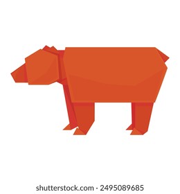 Bear orange origami polygonal paper wild animal vector flat illustration. Wildlife mammal zoo geometric grizzly with paw and head creative design strong predator abstract angular shape side view