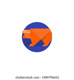 bear Origami Flat Icon Isolated On White Background 