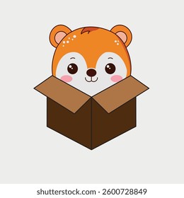 Bear Out of the Box Creative Cute Kawaii Cartoon Mascot Logo. Vector Illustration.