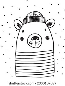 Bear outline illustration vector image. 
Hand drawn bear image artwork. 
Simple cute original logo of a monochrome bear.
Hand drawn vector illustration for posters, cards, t-shirts.